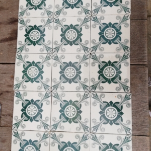 53 stuks 12x12 cm Antieke wandtegels, helder wit groene afbeelding
