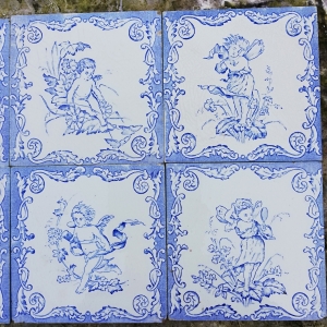 29 antieke wandtegels met engeltje 15x15cm, 4 verschillende afbeeldingen